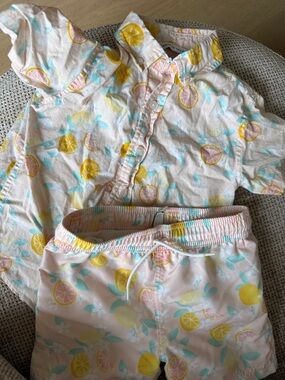 Janie and Jack Pink Lemon-Print Kids swim set